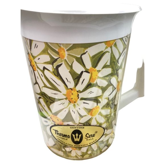 *5 Vintage West Bend Thermo-Serv Daisy Plastic tumblers 70s Pitcher RETRO Green - Picture 2 of 8